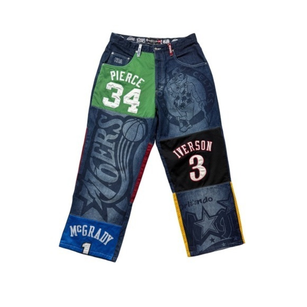Vintage Y2K NBA UNK Denim Patchwork Jeans Pierce McGrady Bryant Lebron Size 34
